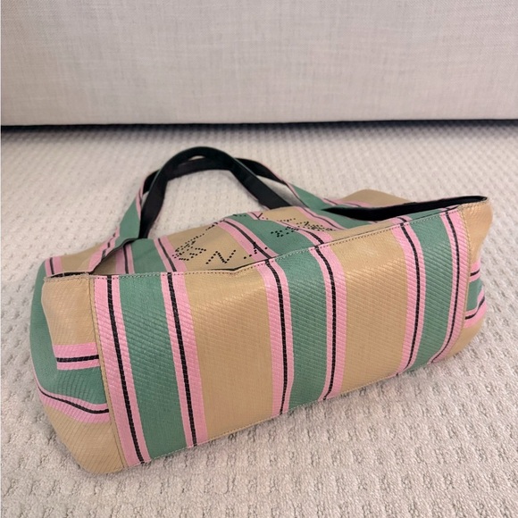 Stella McCartney Large Logo Striped Tote Bag Womens TanGreen Pink Black interior - Picture 4 of 15